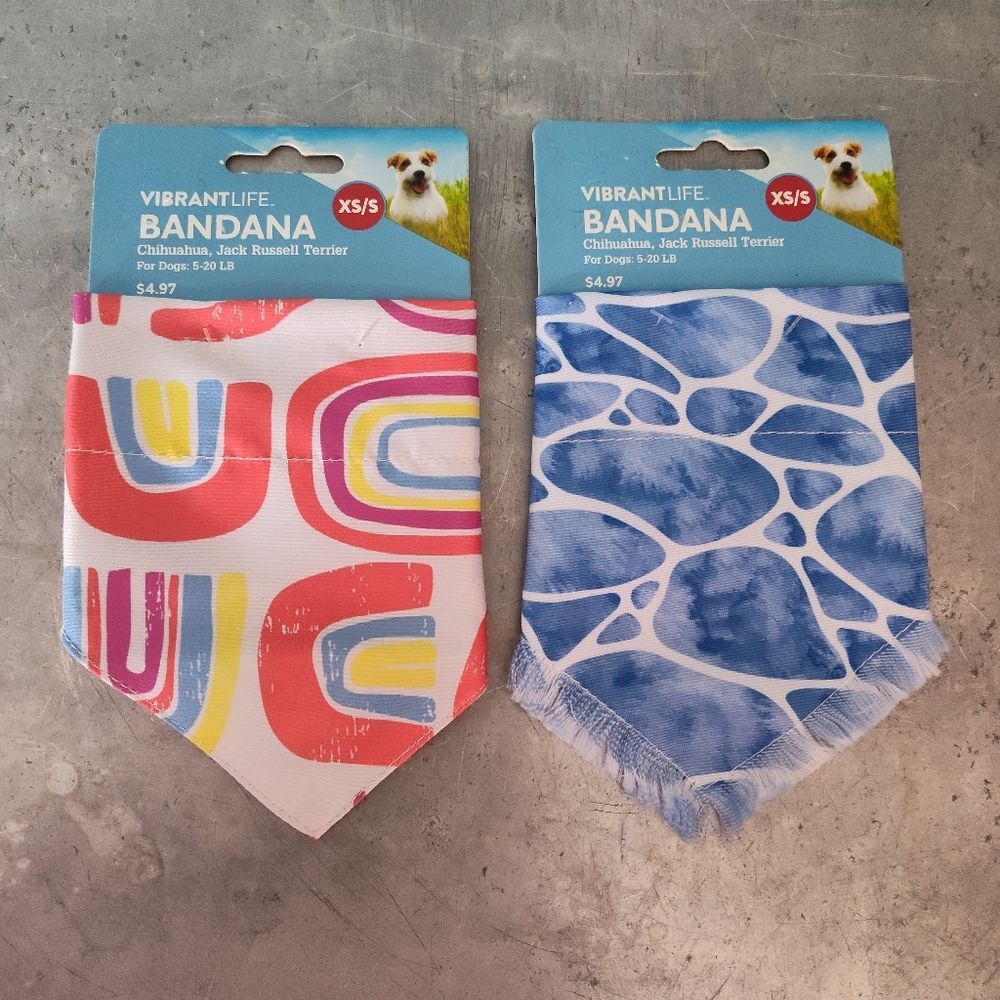 Vibrant Life 2 Packs Dog Pet Bandanas XS/S Slide Onto Collar